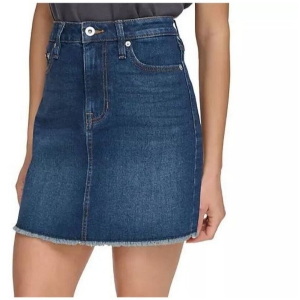 DKNY Jeans Women's 17" A-Line Frayed Raw Hem Denim Skirt Sz 10 only NWT